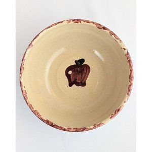 Handmade 6.5" Stoneware Bowl Red Apple Rustic Farmhouse Country Studio Pottery